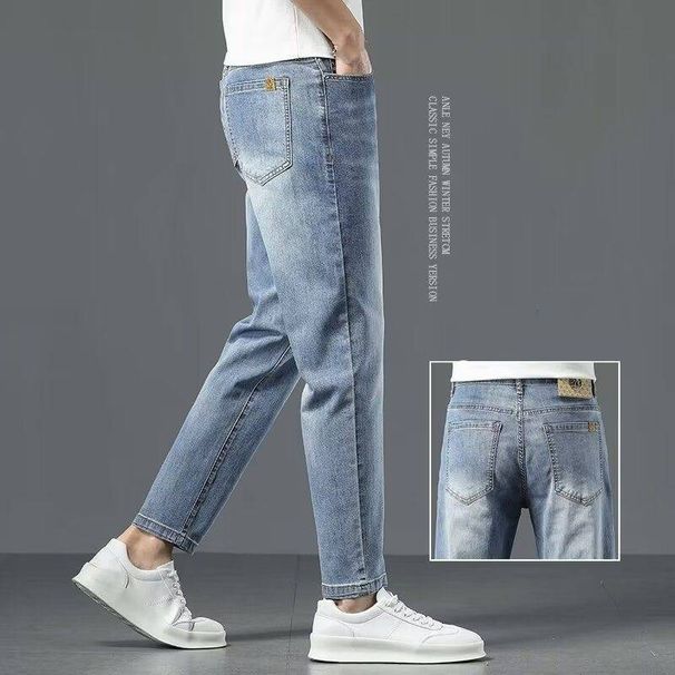 Retro Washed Jeans For Men, Spring And Summer, Thin, Elastic, Slim-fit Skinny Pants, Straight Harlen Casual Pants_mkmklike.com