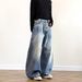 "Graffiti-Script Distressed Jeans – Vintage Hip-Hop Wide-Leg Denim With Hand-Painted Lettering (S-3XL)"_mkmklike.com