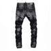 Men's Black And Gray Washed Stretch Slim Jeans Graffiti Paint Scratched Patches American Fashion New_mkmklike.com