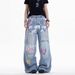 American Style Hot Girl Graffiti Waist Chain Printed Jeans Unisex Summer Versatile Slimming Straight Draped Wide-Leg_mkmklike.com