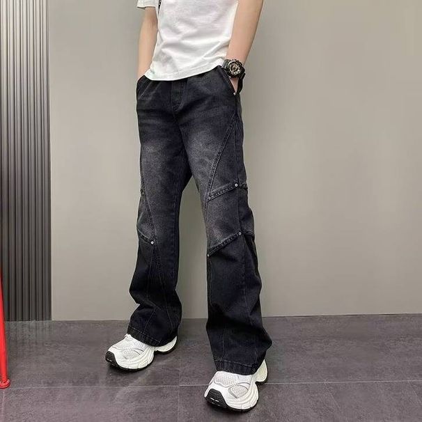 Men's Relaxed Fit Washed Denim Pants – Streetwear, Comfortable & Stylish (S-3XL, Blue & Black)_mkmklike.com