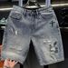 Men's Embroidered Patch Denim Shorts High End Versatile Loose Fit Mid-Length Five Point Summer Style_mkmklike.com