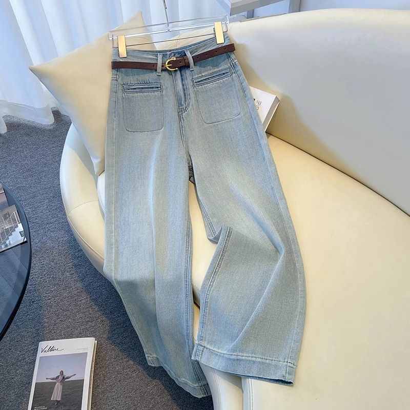 Women's Clothing Light Blue High-Waisted Wide Leg Jeans For Women Plus Size Loose Fit Slimming Petite Pear Shaped Straight Leg Jeans_mkmklike.com