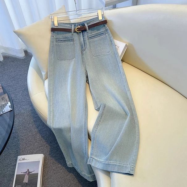 Women's Clothing Light Blue High-Waisted Wide Leg Jeans For Women Plus Size Loose Fit Slimming Petite Pear Shaped Straight Leg Jeans_mkmklike.com