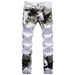 Men's White Camo Print Stretch Jeans Slim Fit Skinny Leg Tactical Style Denim Pants_mkmklike.com