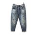 Men's Clothing Ripped Beggar Pants Men's High Street Retro Harem Nine Point Pants Spring And Summer Men's Loose Straight Trendy Jeans_mkmklike.com