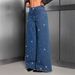 Women's Beaded Embellished Jeans Loose Fit Frayed Edges Available_mkmklike.com