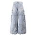 Distressed Washed Denim Pants - Oversized Cargo Jeans With Multi-Pockets For Streetwear & Workwear_mkmklike.com
