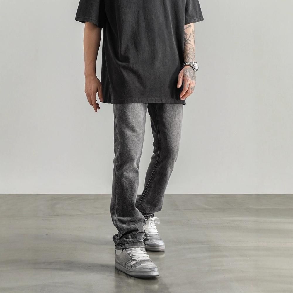 Men's Clothing Retro Washed Distressed Vintage Washed Gray High Street American Retro Jeans - Relaxed Fit Bootcut Denim Pants For Men & Women_mkmklike.com