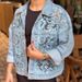 Oversized Denim Jacket With Lace Trim – Casual Distressed Cotton Blend Coat For Women (Light Blue)_mkmklike.com