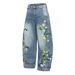 Men's Loose Curved Jeans Retro Style Trendy Bamboo Pattern Embroidery High Street Design_mkmklike.com