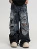 Men's Tie Dye Ripped Jeans Straight Leg Loose Fit Wide Leg American High Street Style Trendy Cool And Rebellious Distressed Long Pants_mkmklike.com