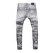 Men's Clothing Street Fashion Jeans Men's Light Gray Washed Hole Patch Paint Trendy Brand Elastic Tight Skinny Pants Men_mkmklike.com