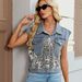 K New Leopard Print Fashion Print Patchwork Denim Top, Vest Casual_mkmklike.com