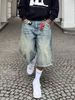 Men's Clothing Retro Washed High Street Denim Shorts For Men And Women Straight Wide Leg Distressed Loose Casual Versatile Cropped Pants_mkmklike.com