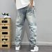 2025 High Street Ink Splashed Hole Jeans Men's Thin Washed Personality Loose Beggar Pants Handsome Straight Pants_mkmklike.com