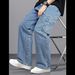High Street Style Men's Cargo Jeans Multi Pocket Loose Fit Wide Leg Floor Length Drawstring Pants_mkmklike.com