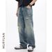 Men's Clothing Fashion Retro Washed Ripped Jeans Wide Leg Loose Casual Floor Mopping Trousers_mkmklike.com