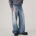 Men's Distressed Ink Splash Jeans - Loose Fit Straight Leg High Street Pants With Vintage Wash & Streetwear Style_mkmklike.com