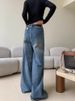 K Casual Jeans Women's Straight Leg Loose Long Pants. No Belt Or Other Accessories_mkmklike.com