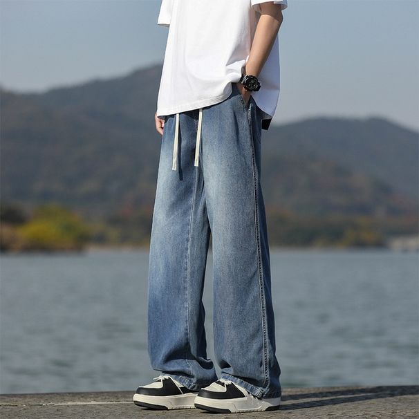 Men's Tencel Jeans – Summer Straight-Leg Relaxed Fit Pants With Airflow Fabric, Lightweight & Draped Wide-Leg Design, Casual Breathable Trousers_mkmklike.com