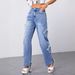 Women's Clothing Worn Jeans Women New Irregular Star High Waist Straight Trousers Washed Jeans_mkmklike.com