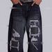 "90s Vintage Distressed High-Waisted Jeans – Relaxed Wide-Leg Denim Pants With Stretch (Black, S-XXL)"_mkmklike.com