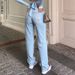 Women's Clothing New High Waist Straight Washed Jeans Ins Commuter Blue Trousers Cotton Denim Women's Jeans_mkmklike.com