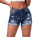 Distressed High-Stretch Denim Shorts – Mid-Rise Ripped & Rolled Hem Women’s Summer Shorts (Dark Blue, S-XXL)_mkmklike.com