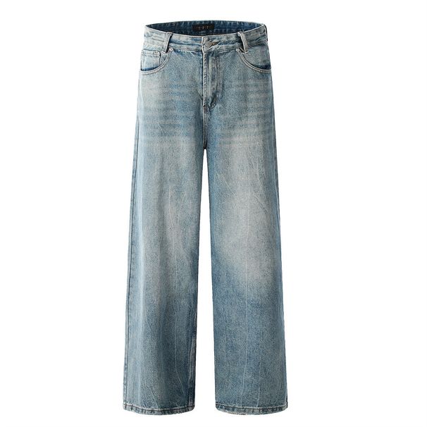 American Washed Jeans For Men Loose Wide-Leg Punk Street Style Distressed Casual Straight Pants_mkmklike.com