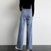High Waist Relaxed Fit Straight Leg Jeans - Oversized Vintage Washed Denim Pants With Stretch Waistband (Light Blue/Dark Blue)_mkmklike.com