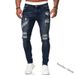 Loom New European American Style With Holes And Faded Finish Slim Fit Denim Long Fashion Skinny Pants Men's Hot Item_mkmklike.com