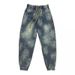 Light Blue Heavy Duty Jacquard Jeans For Men Slim Fit Elastic Waist Trendy Autumn Winter New_mkmklike.com