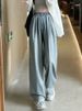 K Jeans, Women's Slim Fit, Loose Straight Leg, Oversized, Elastic Waist, Wide Leg Pants_mkmklike.com