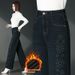 Clair 2025 Winter Fleece-Lined Warm Jean For Women High-End Rhinetone Print Craft Stylih Straight-Leg Plu Size Caual_mkmklike.com