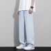 Simple Solid Color Summer Jeans, Quick Drying Trendy Brand Wide Pants, Men's Loose Straight Leg Sports Pants_mkmklike.com