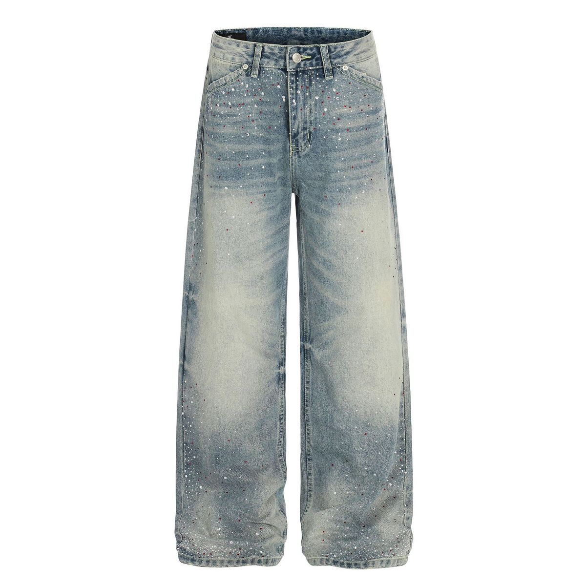 Unisex High Street Wide-Leg Bootcut Denim Pants Distressed Starlight Embroidered Jeans 92.8% Cotton Blue S-XL_mkmklike.com
