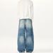 Deconstructed Curved Hem Jeans - Vintage Washed American Retro Banana Fit Men's Trousers With Asymmetrical Design_mkmklike.com