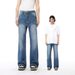 Men's Washed Flared Jeans – Lightning Crack Distressed, Loose Straight Wide Leg (Blue, S-XXL)_mkmklike.com