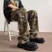 Unisex Snake Print Camouflage Loose Fitting Straight Wide Leg Casual Jeans High Street Trendy Fashionable Men's Denim_mkmklike.com