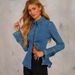 Women's Casual Style Long Sleeved Denim Shirt Single Breasted Lapel Collar Autumn Fashion_mkmklike.com
