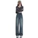 Retro Straight-leg Jeans For Women, New Versatile High-waisted Slim-fit College Style Petite Drapey Wide-leg_mkmklike.com