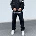 Unisex Streetwear Skull Print Denim Jeans - Loose Fit Straight Leg Hip Hop Pants For Men & Women_mkmklike.com