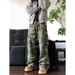 Men's Clothing Cleanfit High Street Distressed Patchwork Camouflage Distressed Denim Jeans - Loose Fit, Streetwear, Summer, Comfortable, Stylish_mkmklike.com