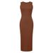 Women's Clothing Fashion casual knitted sleeveless crew neck dress_mkmklike.com