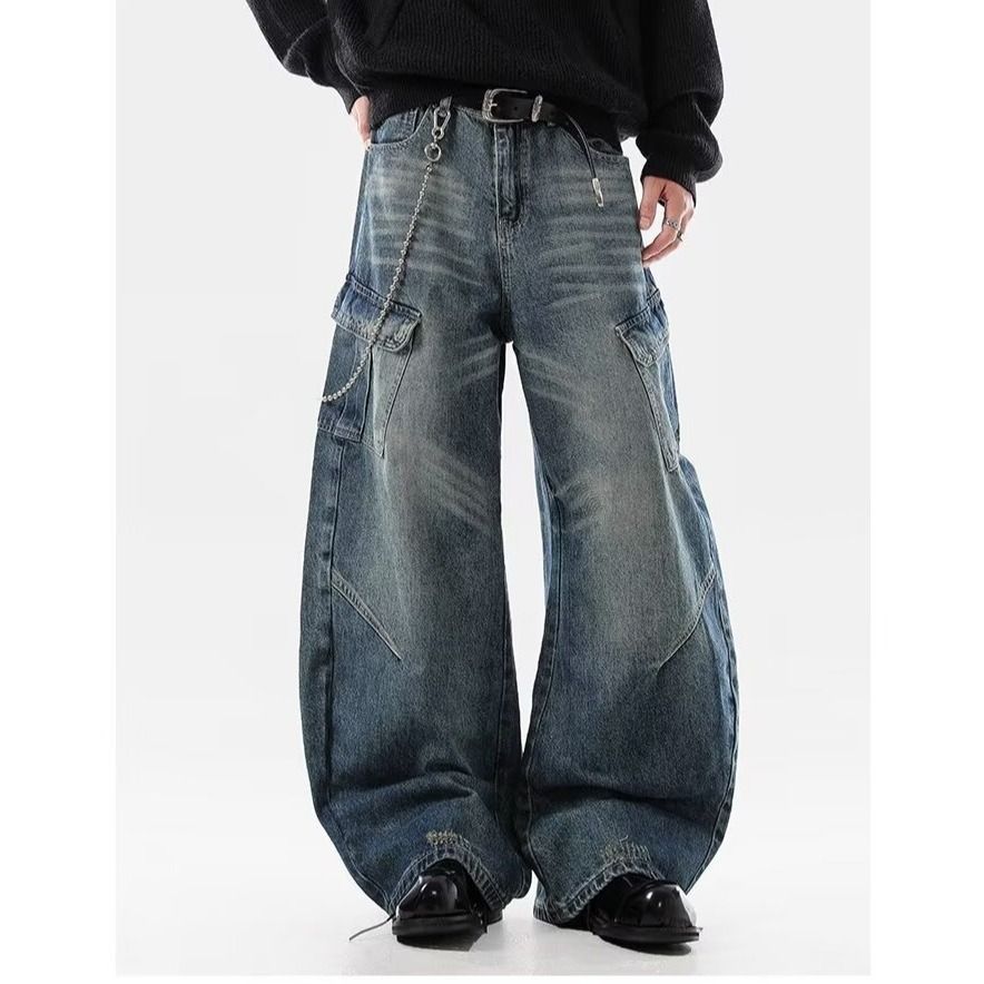Vintage Washed Denim Jeans For Men & Women - Relaxed Fit, Straight Leg, High Waist, Comfortable Cotton Casual Pants_mkmklike.com