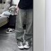 Men's Straight Leg Jeans Blue Jacquard All over Print Trendy Summer Design Niche Style American High Street Vibe Pants_mkmklike.com