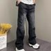 Men's Distressed Flared Jeans - Stretch Denim Pants With Metal Embellishments & Patchwork Design_mkmklike.com