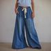 Women's Wide Leg Jeans Drawstring Elastic Waist Loose Straight Leg Pants Spring Autumn Fashionable Casual Denim_mkmklike.com