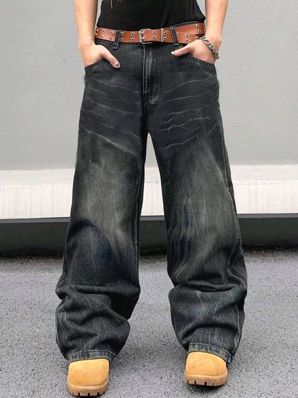 Men's Clothing Relaxed Fit Straight-Leg Jeans – Classic Washed Denim Pants With Slight Stretch (Cotton, Vintage Distressing, Everyday Essential)_mkmklike.com